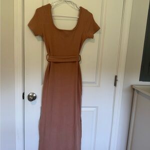 Petal & Pup Rust Brown Midi Dress with Belt